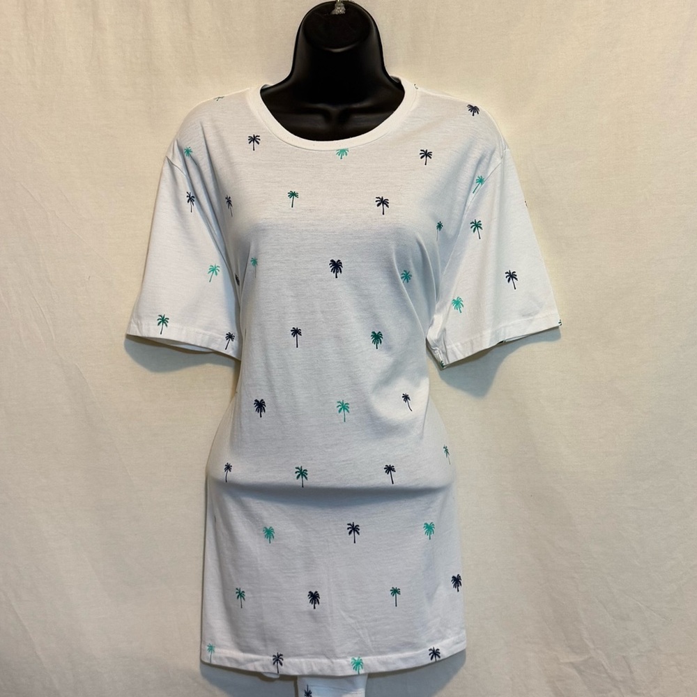 D-136 Old Navy White‎ Tropical Print Short Sleeve Pullover Blouse Size L